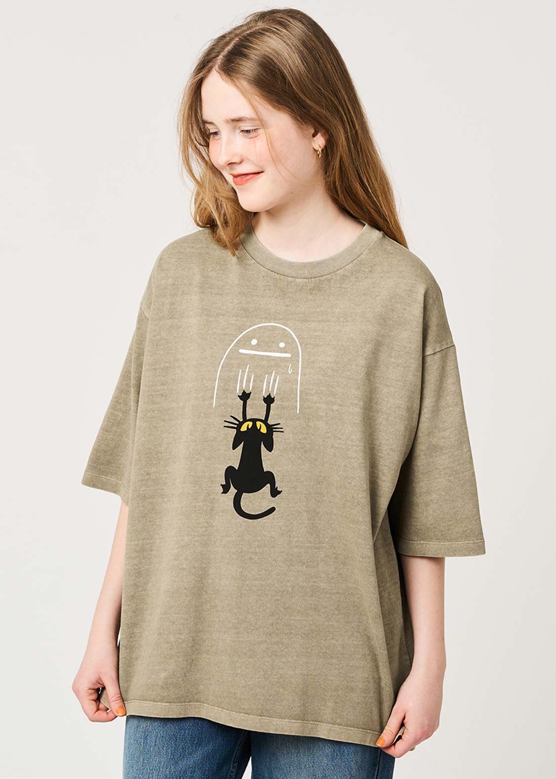 日本預訂 graniph GH Neko Kaburi Beautiful Shadow | Pigment Big Silhouette T-shirt beige