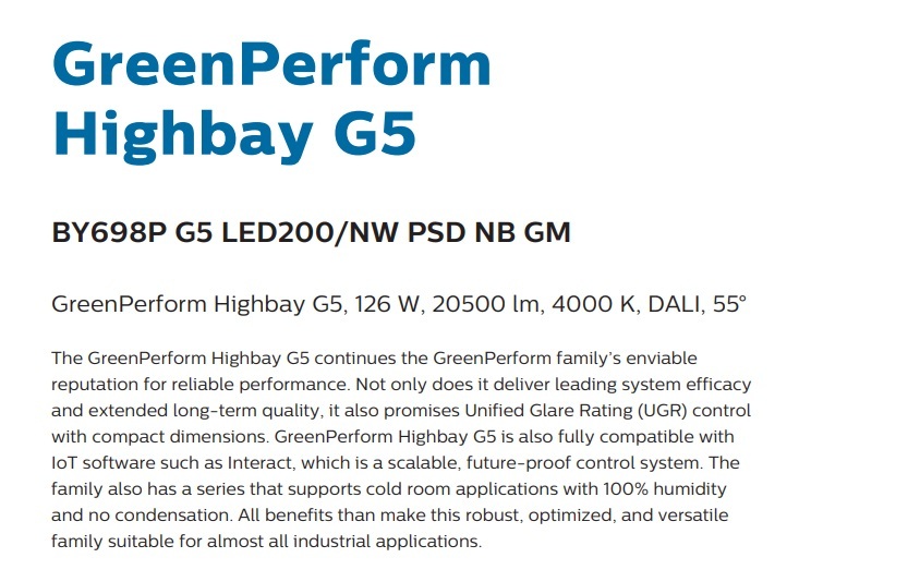 飛利浦 GREENPERFORM BY698P LED 126W 4000K 開/關 工礦燈 G5