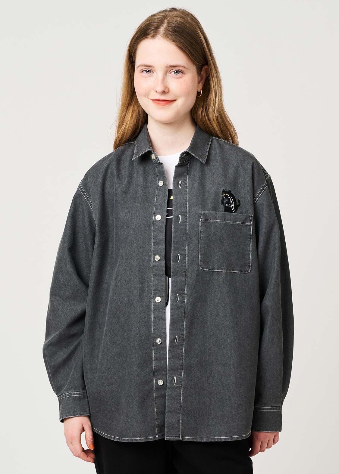 日本預訂 graniph GH Neko Kaburi Beautiful Shadow | Loose Denim Shirt