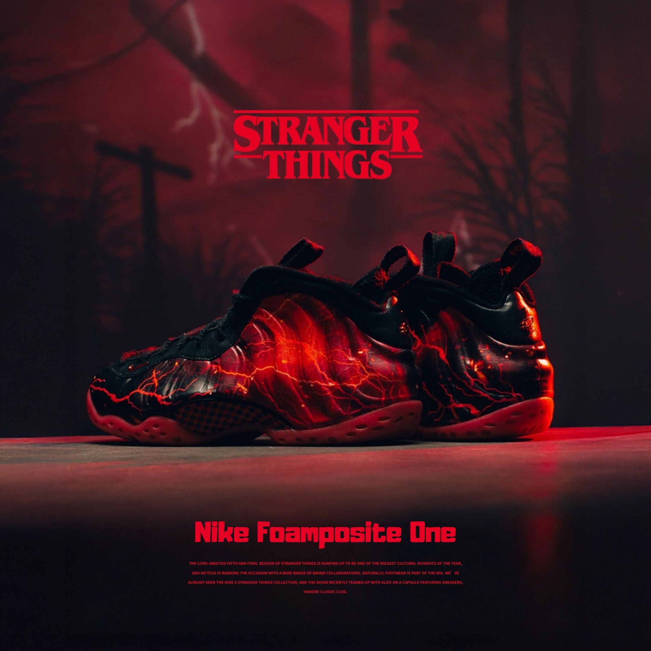 NICEDAY 代購 Stranger Things x Nike Air Foamposite One 怪奇物語 紅 紅黑 黑紅 閃電 怪物 IR7336-001