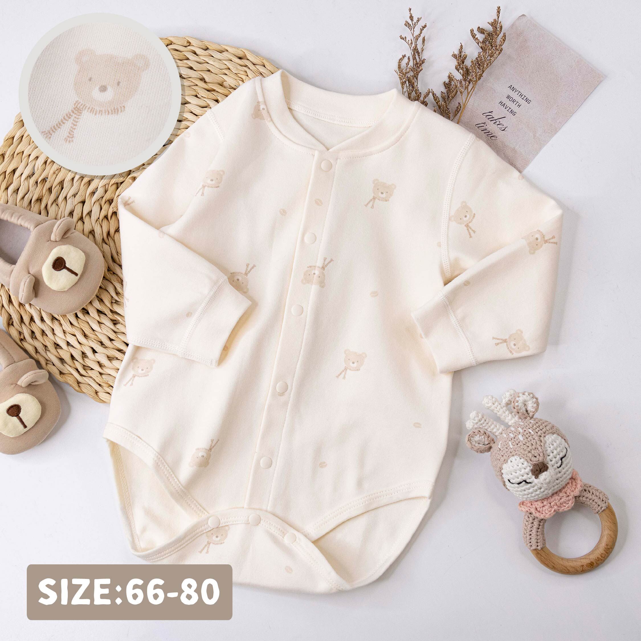 純淨系列【T3100】童趣圍巾小熊長袖包屁衣