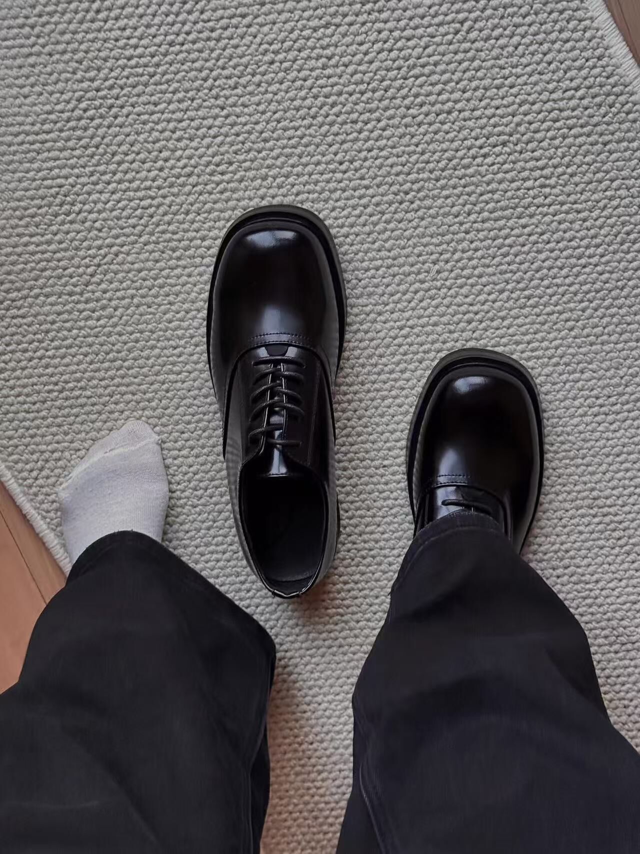 代購-老錢方頭 德比鞋 厚底 百搭 cleanfit 英倫 皮鞋 男女同款