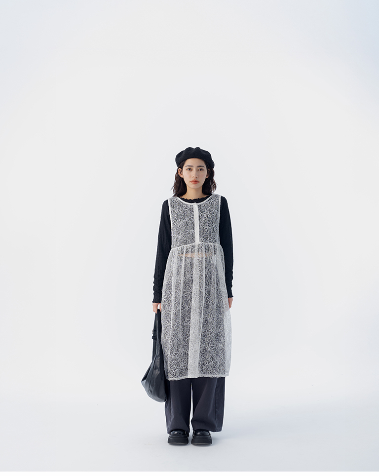 前后两穿缇花网纱绑带罩衫背心【01099534】现+预