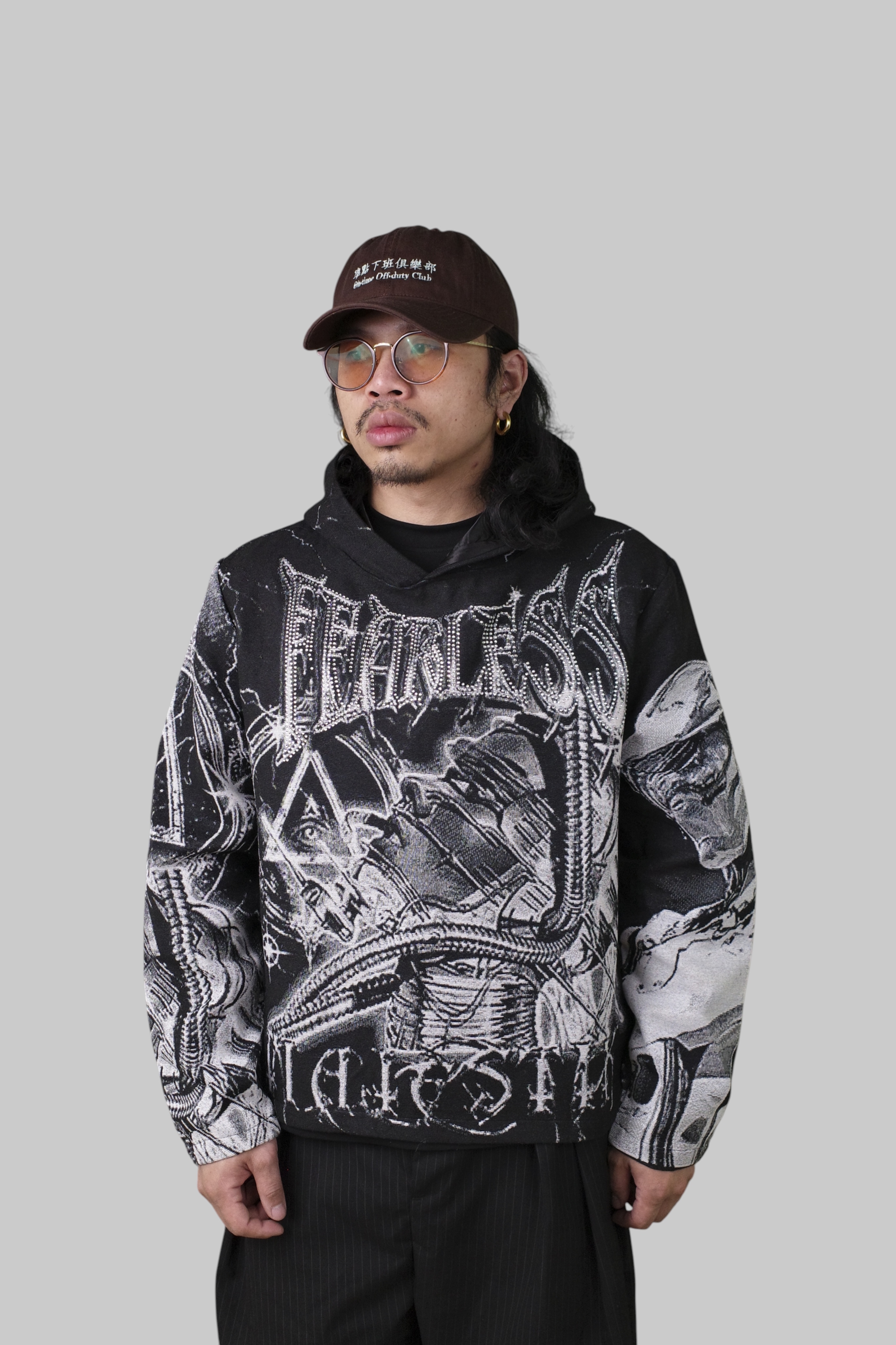 『Always_Good』鑲鑽 滿版印花 水洗 短版 帽T