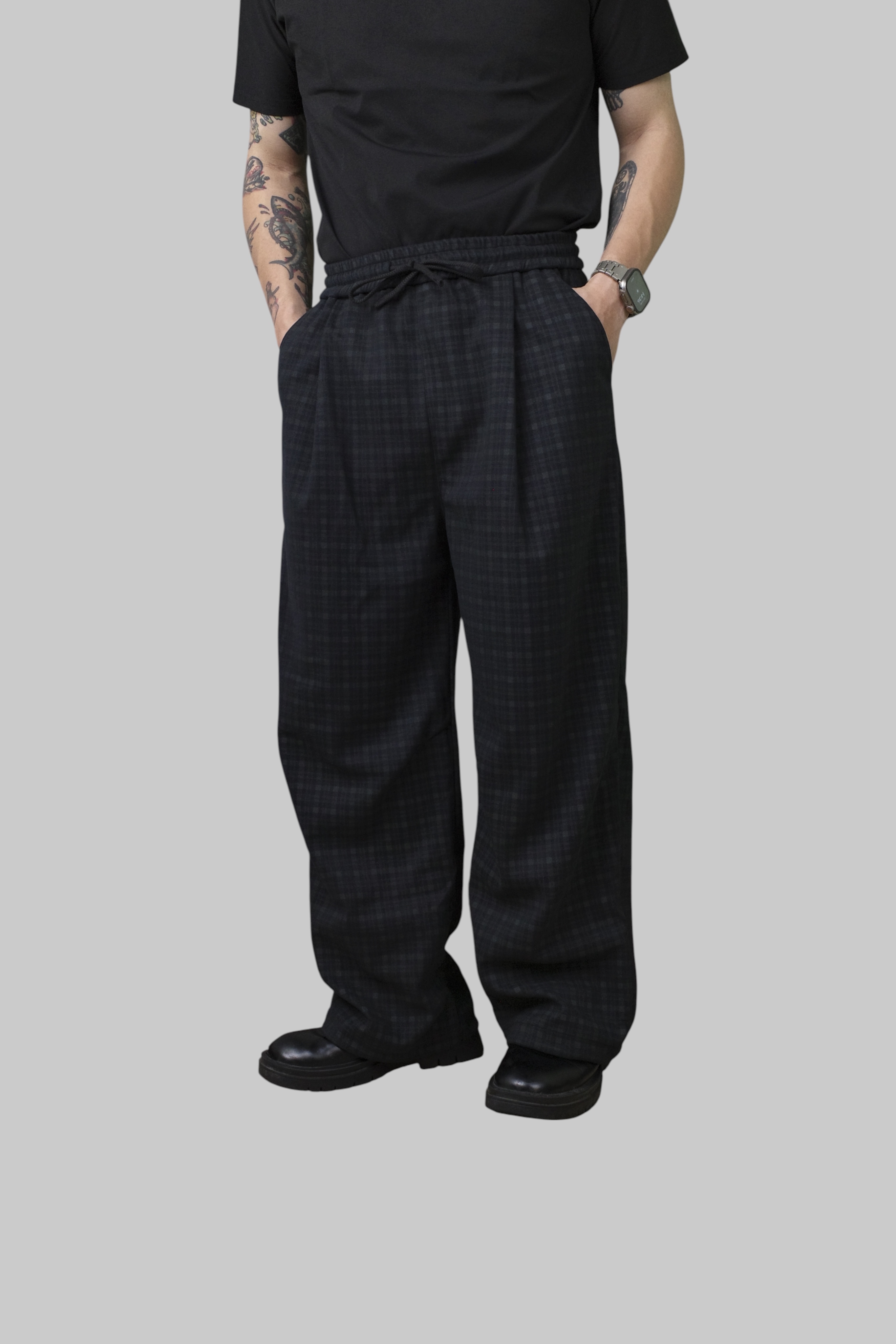 『Always_Good』日系 磨毛 闊版 格紋 長褲