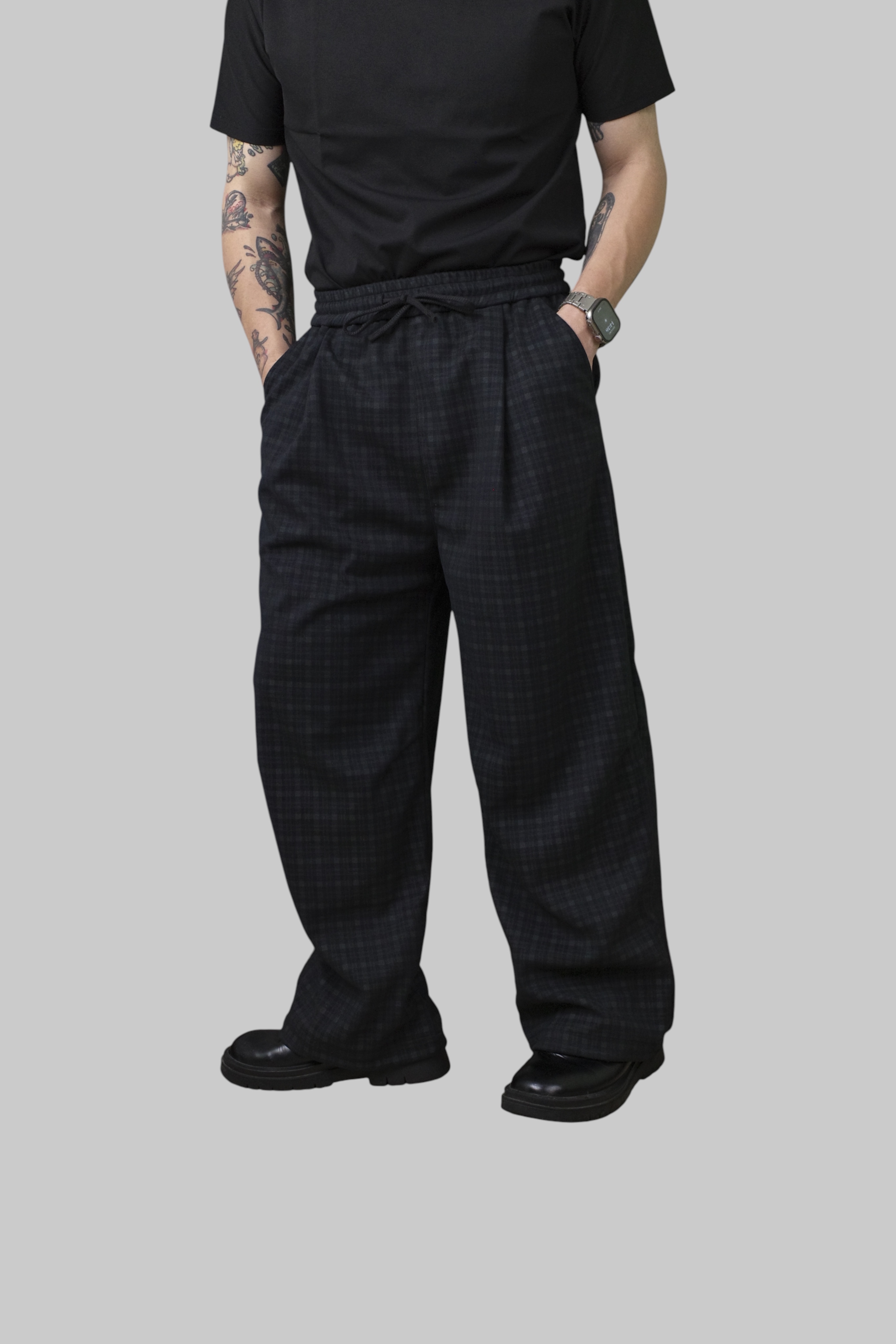 『Always_Good』日系 磨毛 闊版 格紋 長褲