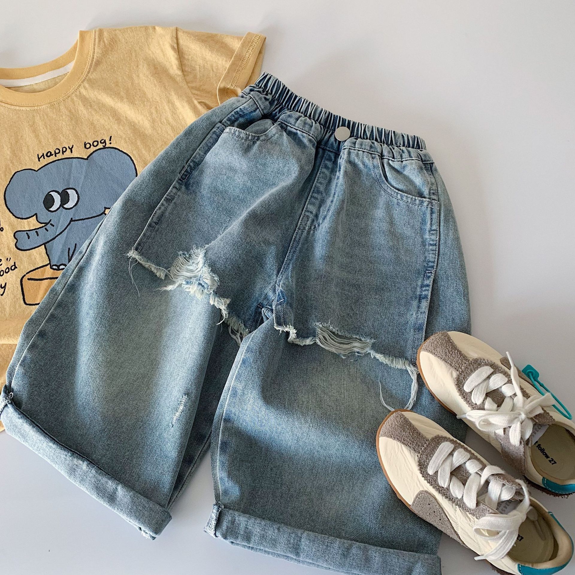 《2897》時髦寬鬆破洞牛仔褲(90-140)