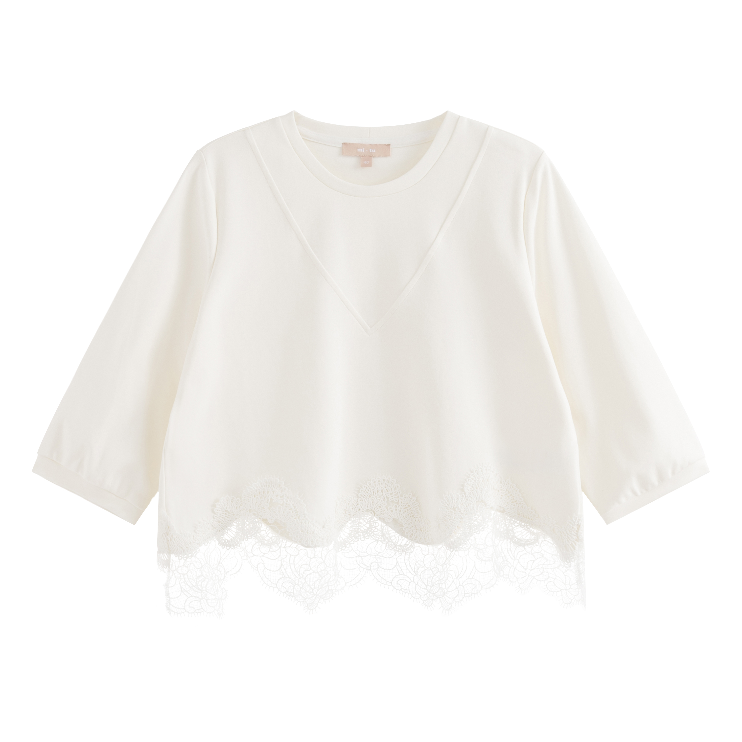 mi-tu 蕾絲拼接七分袖恤衫