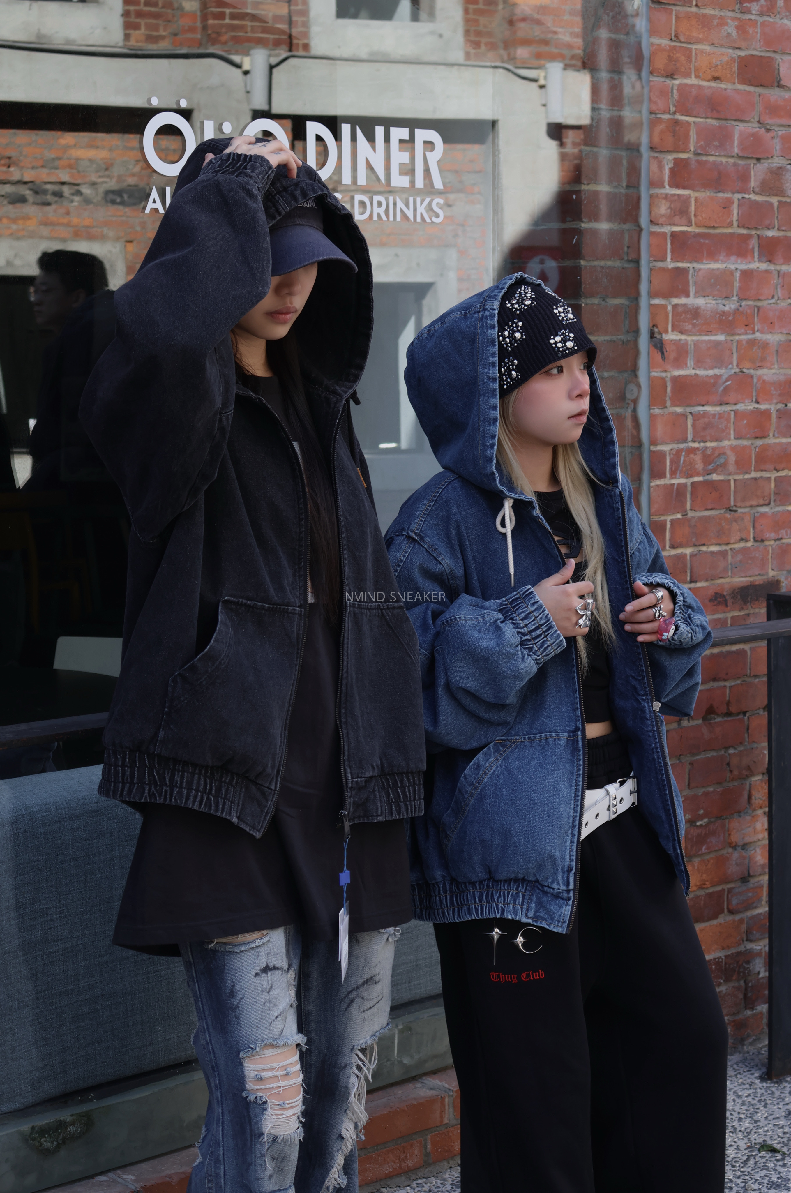 <快速出貨> ADER ERROR 重磅抽繩連帽牛仔外套 黑/藍