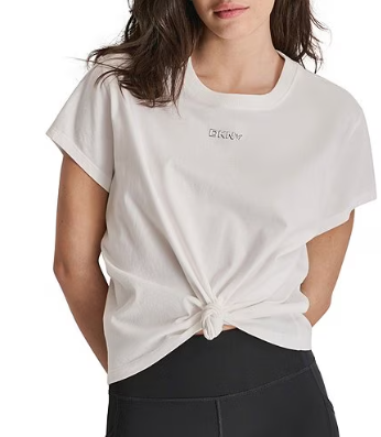 [S] DKNY WHITE CREW NECK SHORT SLEEVE KNOT FRONT TEE SHIRT, DP4T8521-WHT (SD1847)