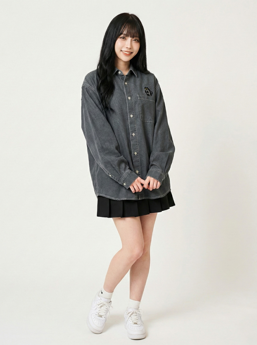 日本預訂 graniph GH Neko Kaburi Beautiful Shadow | Loose Denim Shirt