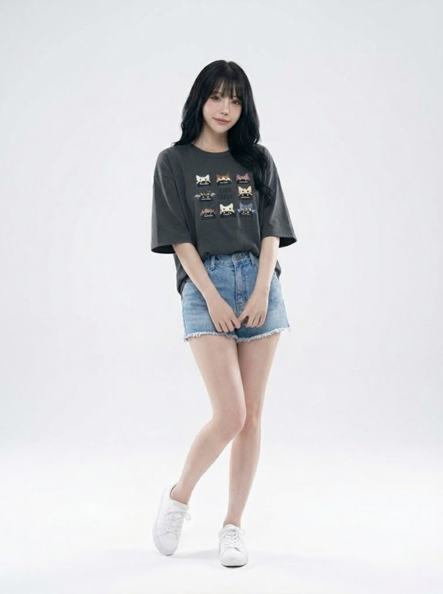 日本預訂 graniph GH  Neko Kaburi Beautiful Shadow | Big Silhouette T-shirt BLACK