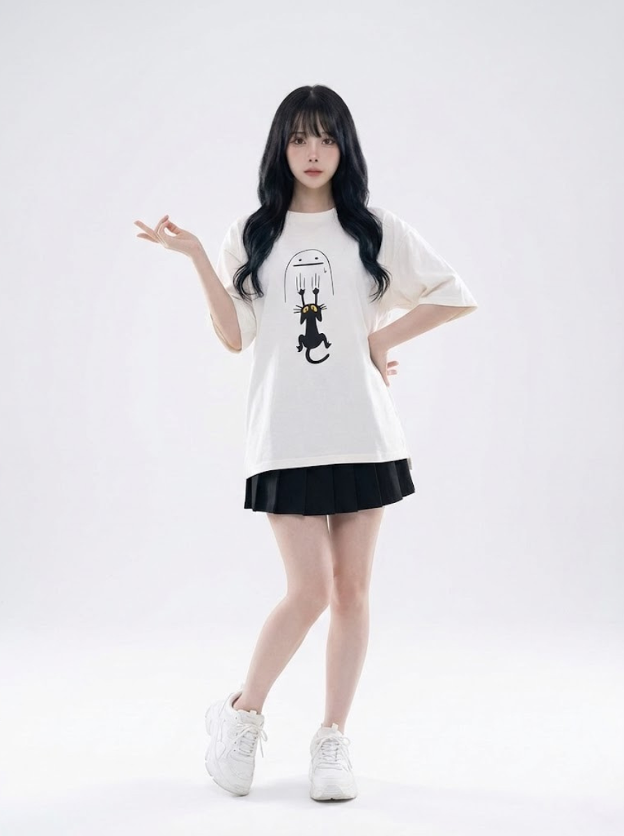 日本預訂 graniph GH Neko Kaburi Beautiful Shadow | Pigment Big Silhouette T-shirt