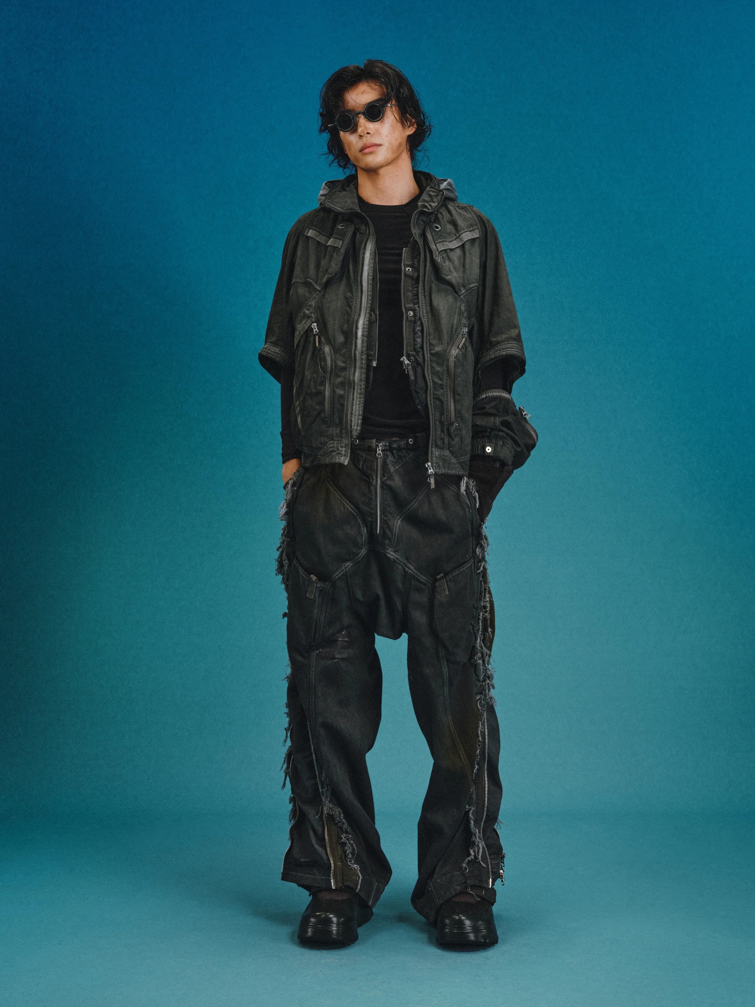 【Focus Store】現貨 Hamcus FW25 DUSZEN EX-6 / Wayfarer‘s Spray-Washed Tassel Denim Pants 噴洗流蘇牛仔褲 TM00725-1(MB)