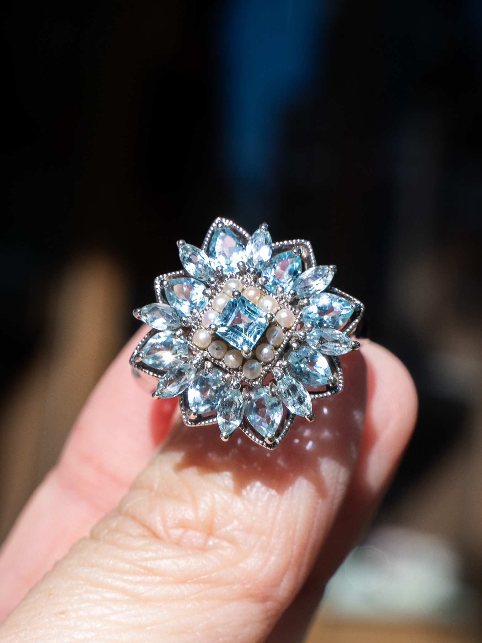 雪花拓帕石米珠戒指(OP1981)