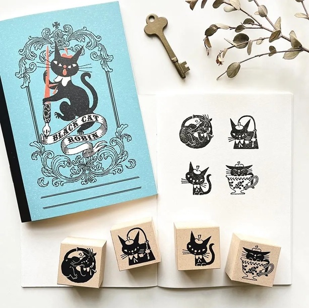 日本表現社 x 黒ねこ意匠 木頭印章 共四款