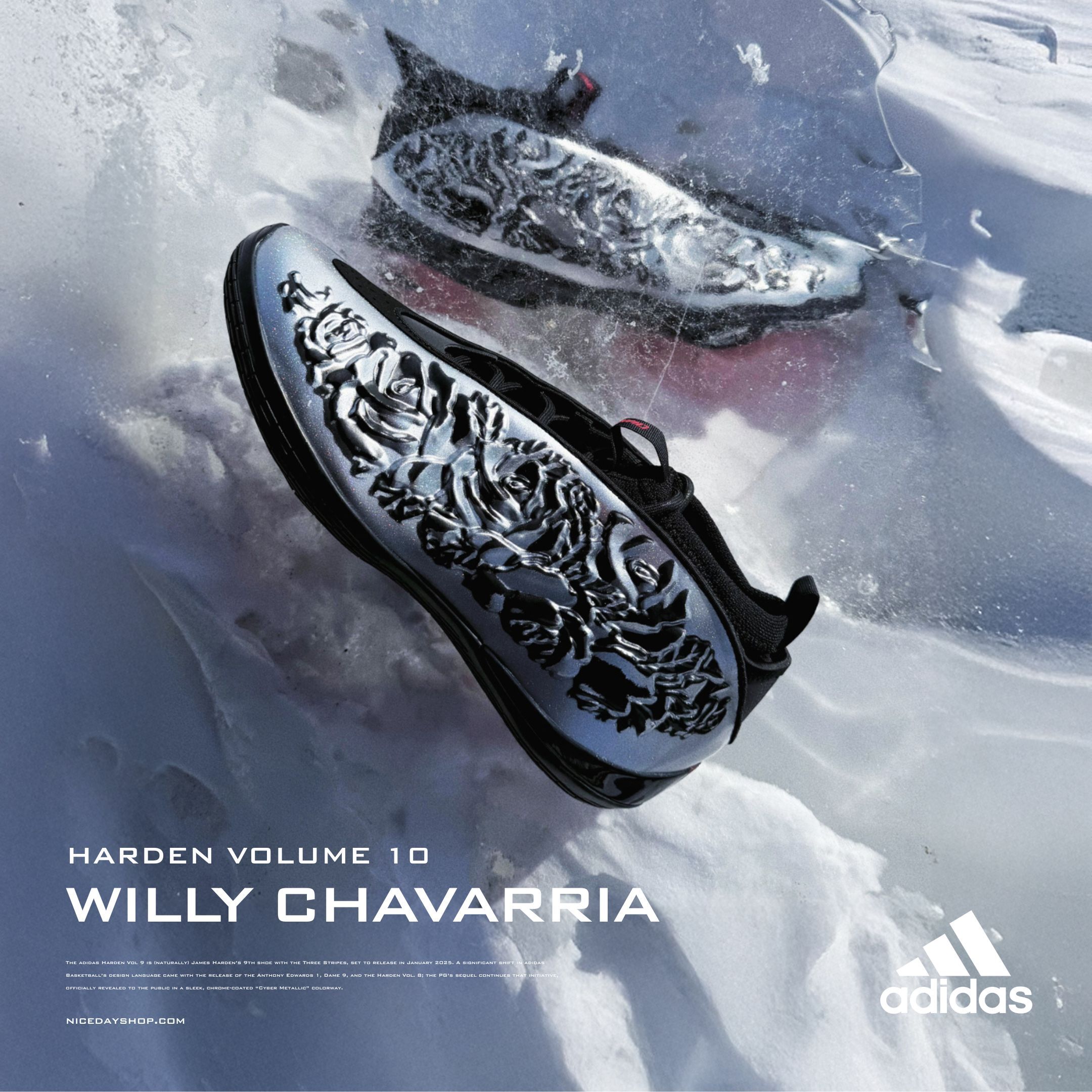 NICEDAY 代購 Willy Chavarria x Adidas Harden Vol.10 銀黑 浮雕 銀 金屬銀 聯名 雕刻 KJ2032