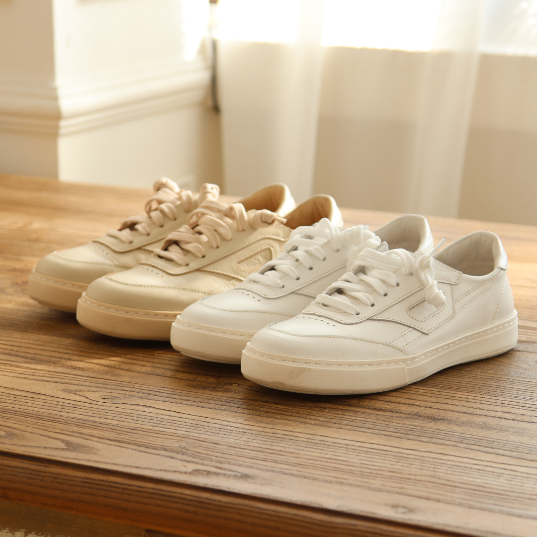 南希‧拼色板鞋-米色(真皮女鞋/寬楦//乳膠鞋墊)