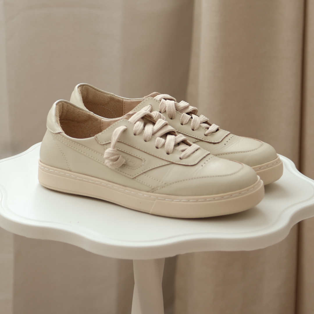 南希‧拼色板鞋-米色(真皮女鞋/寬楦//乳膠鞋墊)