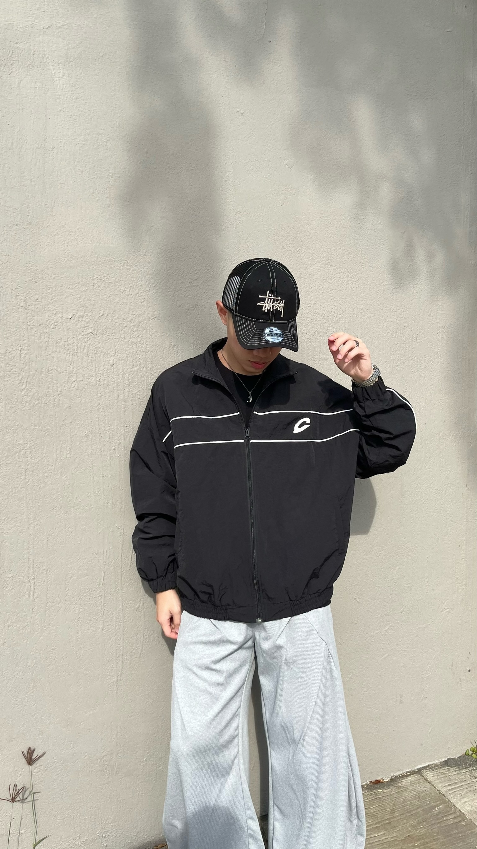 半高領C字織帶線條外套 (2colors)