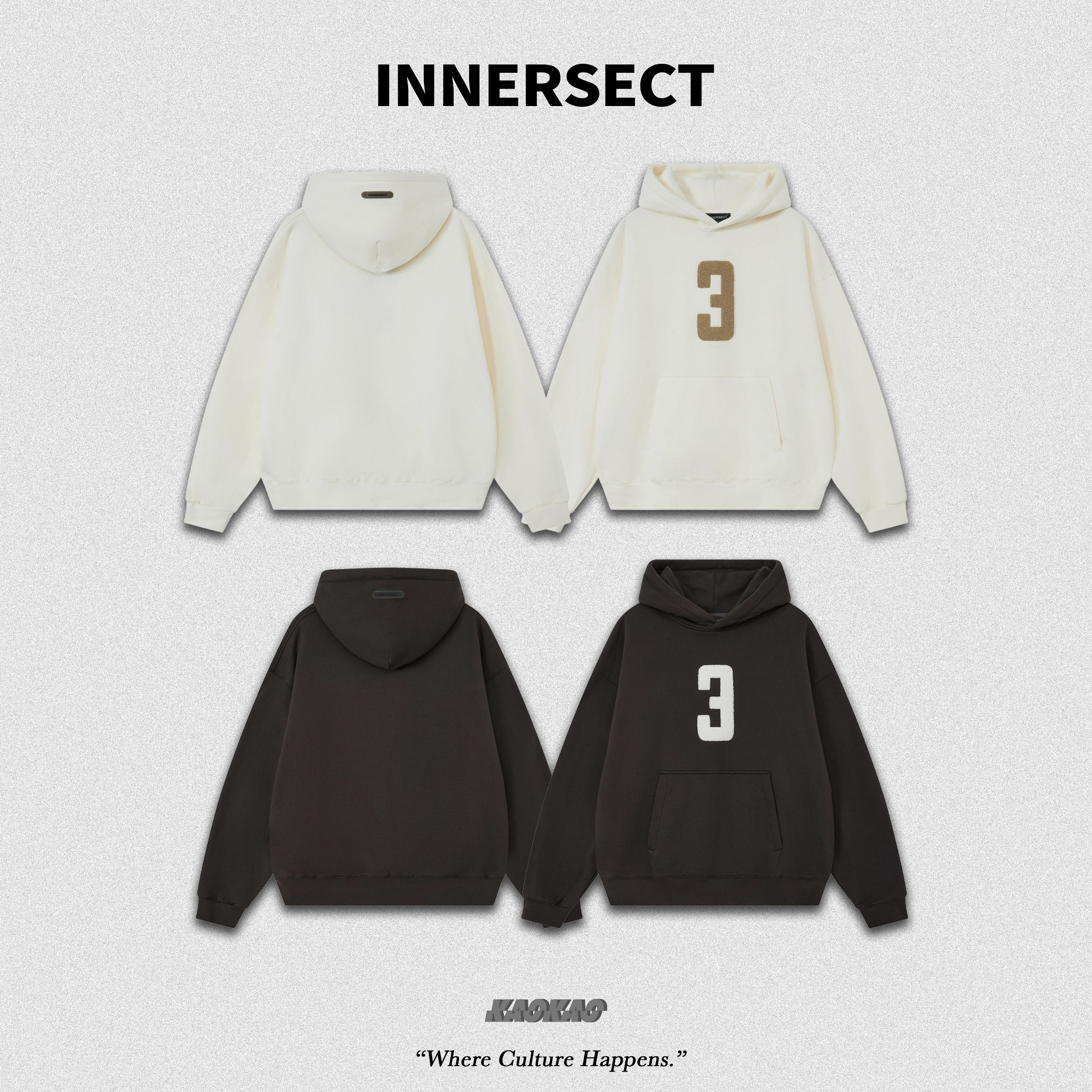 預購4/25抵台 INNERSECT 三生萬物 FOG ESSENTIAL 印花 數字3 背面循環標 連帽上衣 帽TEE 帽踢【INN24FWTHD130】