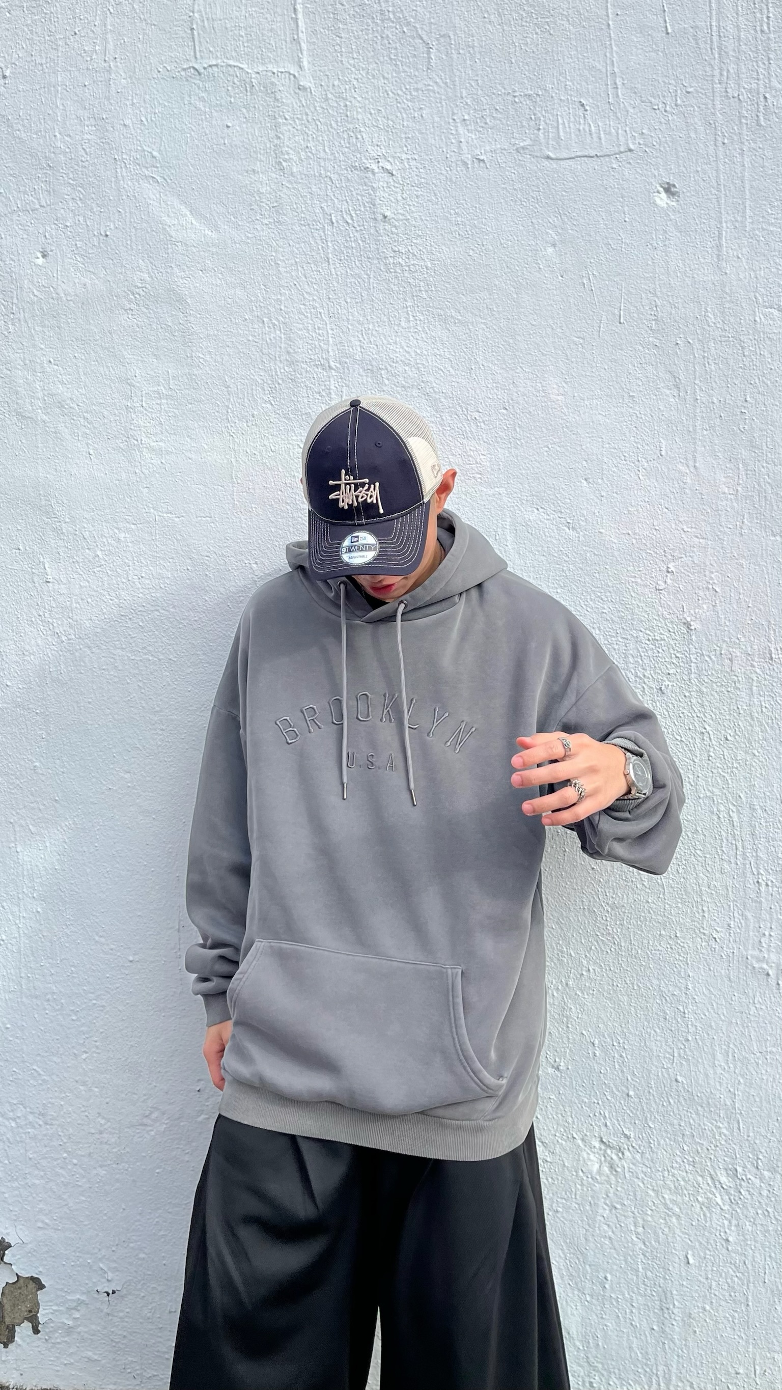 BROOKLYN 水洗刺繡刷毛帽Tee (2colors)