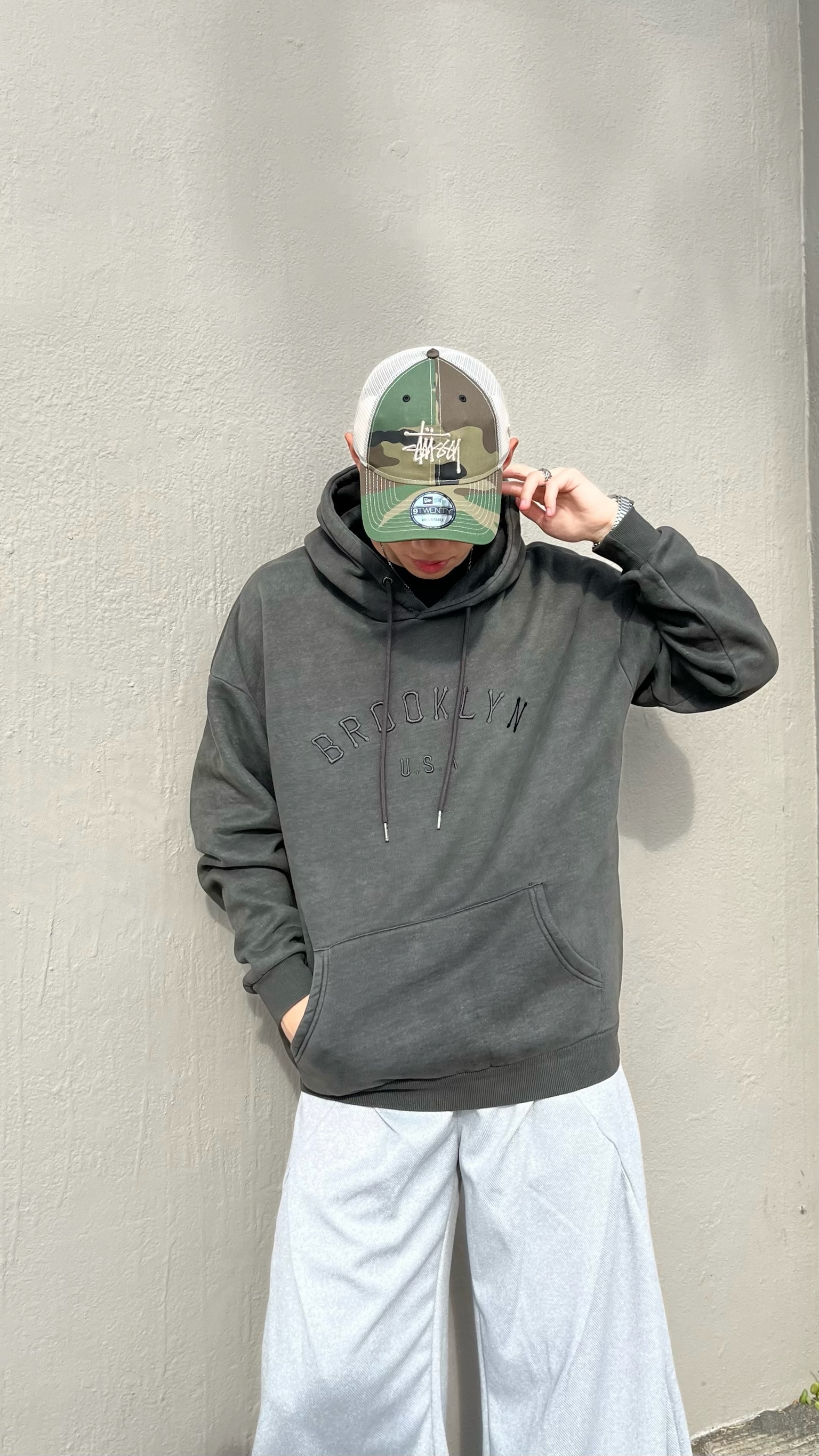 BROOKLYN 水洗刺繡刷毛帽Tee (2colors)