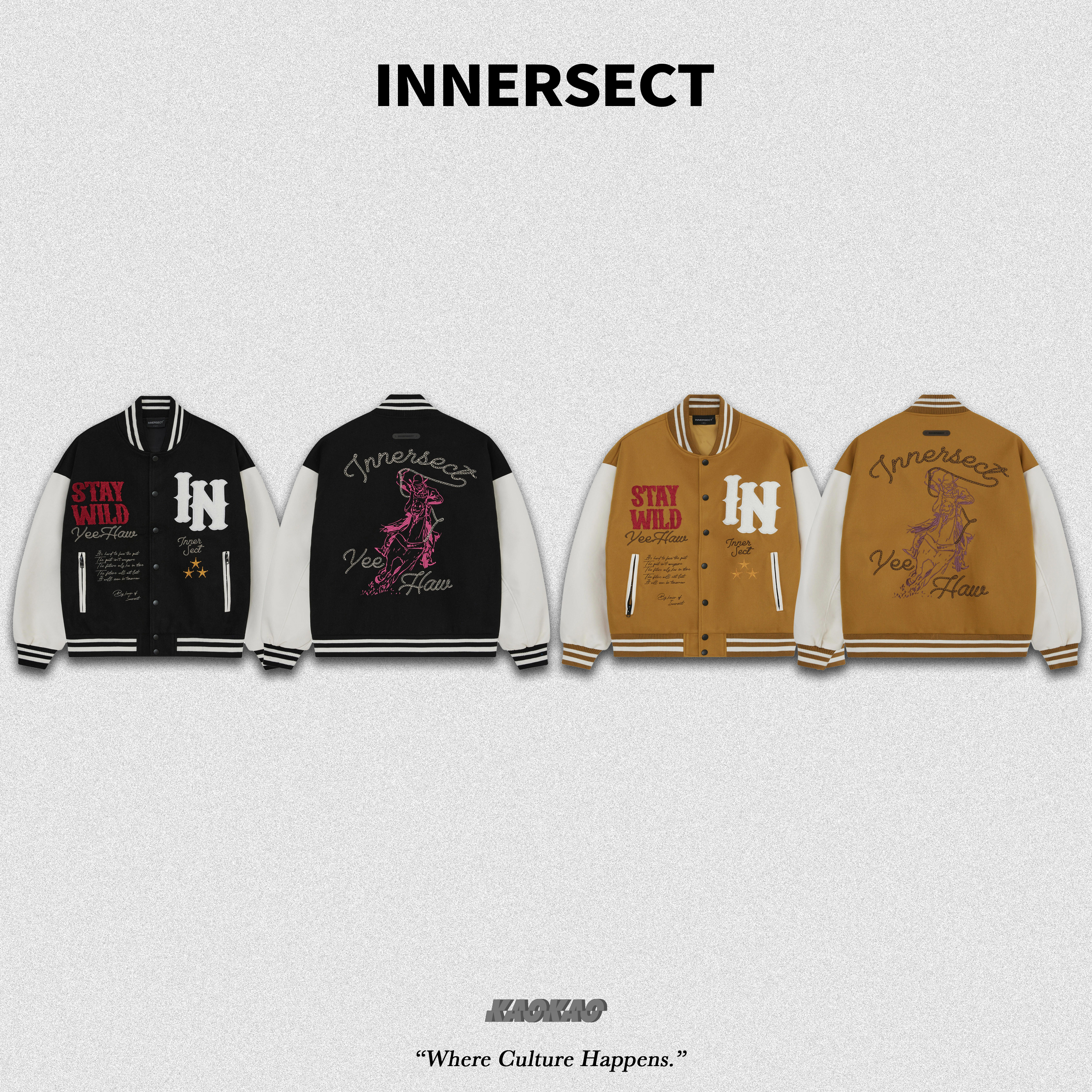 預購4/25抵台 INNERSECT 三生萬物 毛巾刺繡字母 印花拼接 美式復古棒球外套 男女同款【INN24FWTJK156】