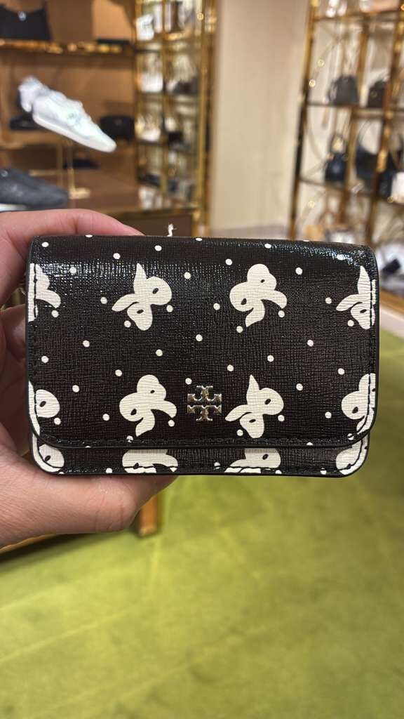 VS017 Tory Burch 滿版蝴蝶結黑色鎖匙圈卡包