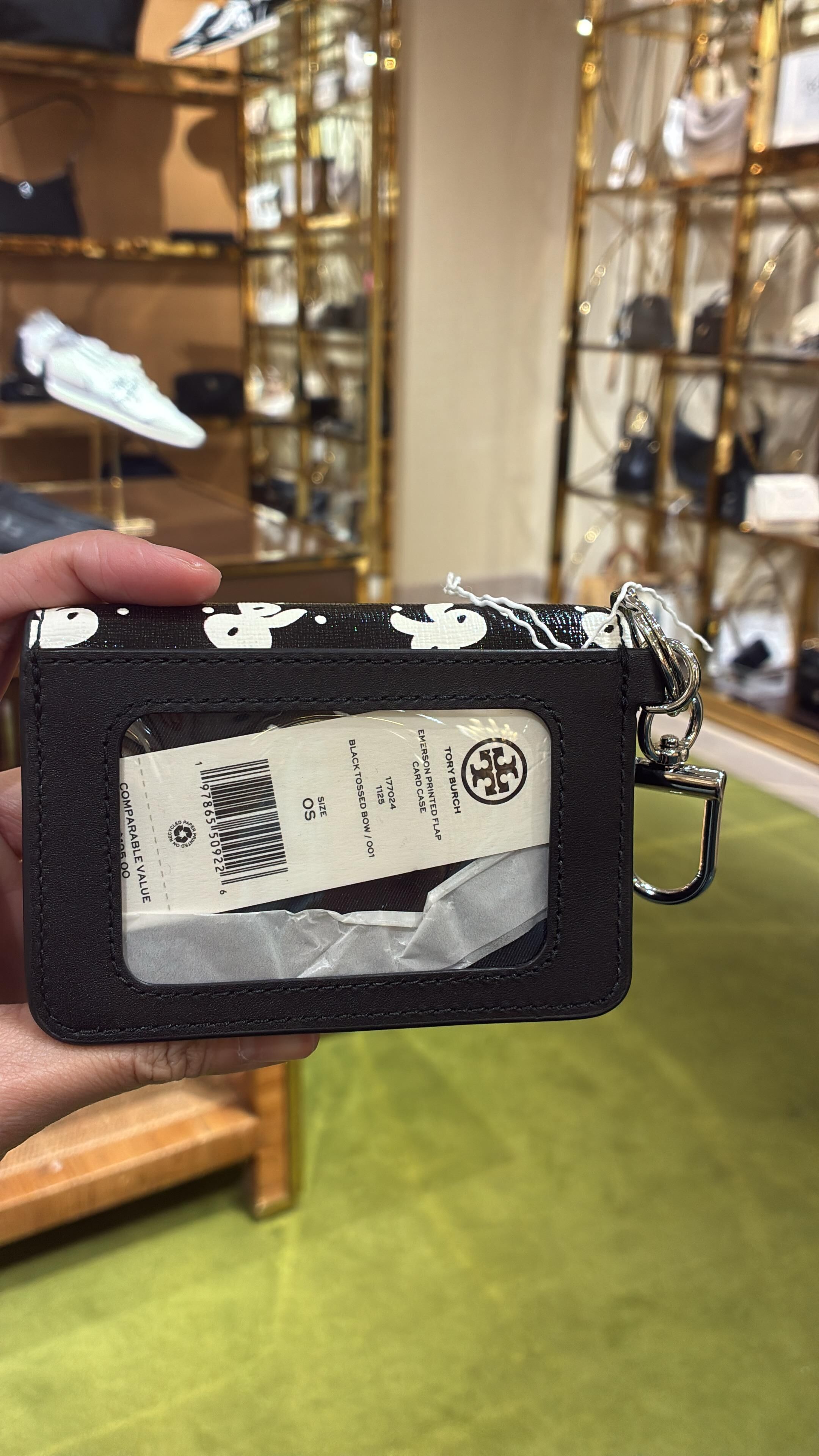 VS017 Tory Burch 滿版蝴蝶結黑色鎖匙圈卡包