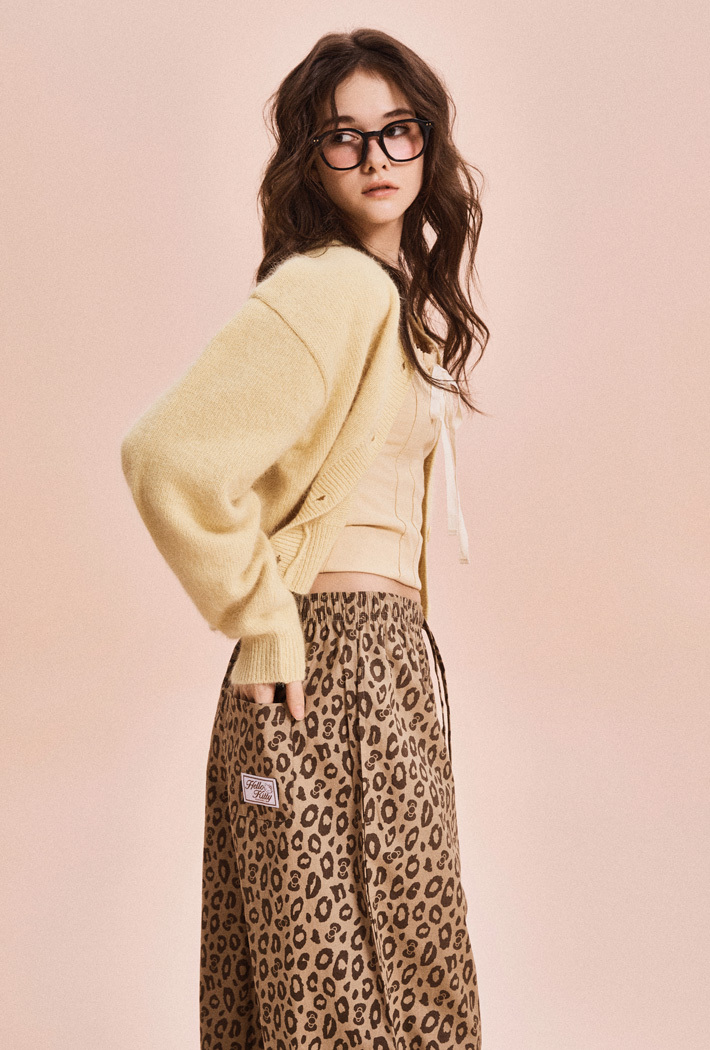 SPAO X HELLO KITTY Leopard Pajama Pants BROWN