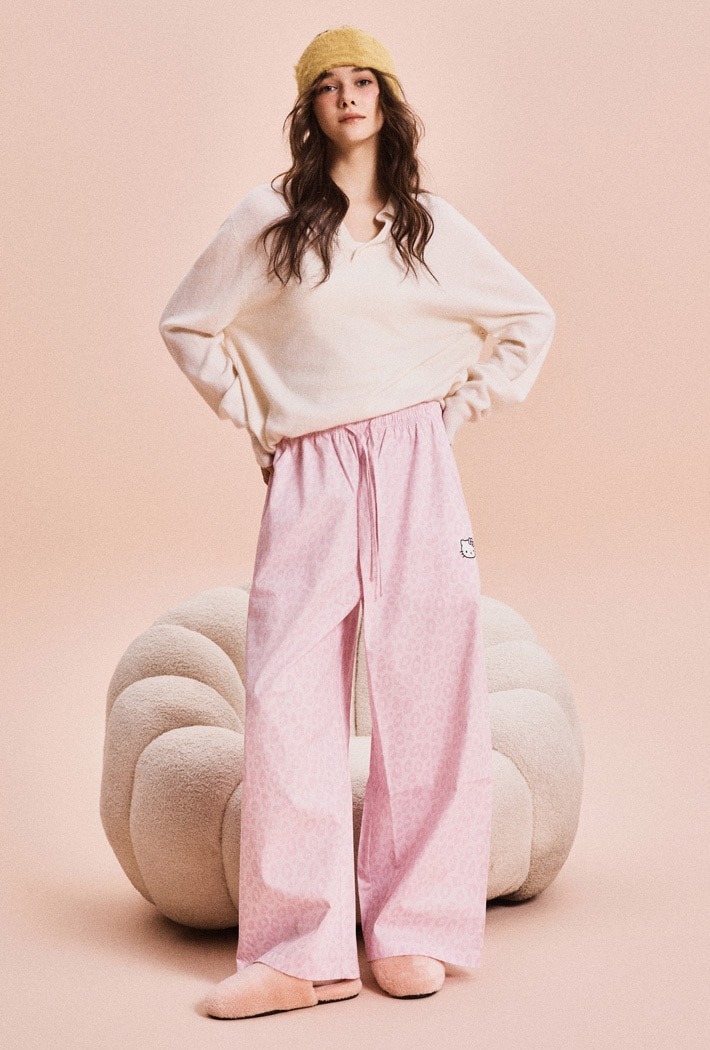 SPAO X HELLO KITTY Leopard Pajama Pants PINK