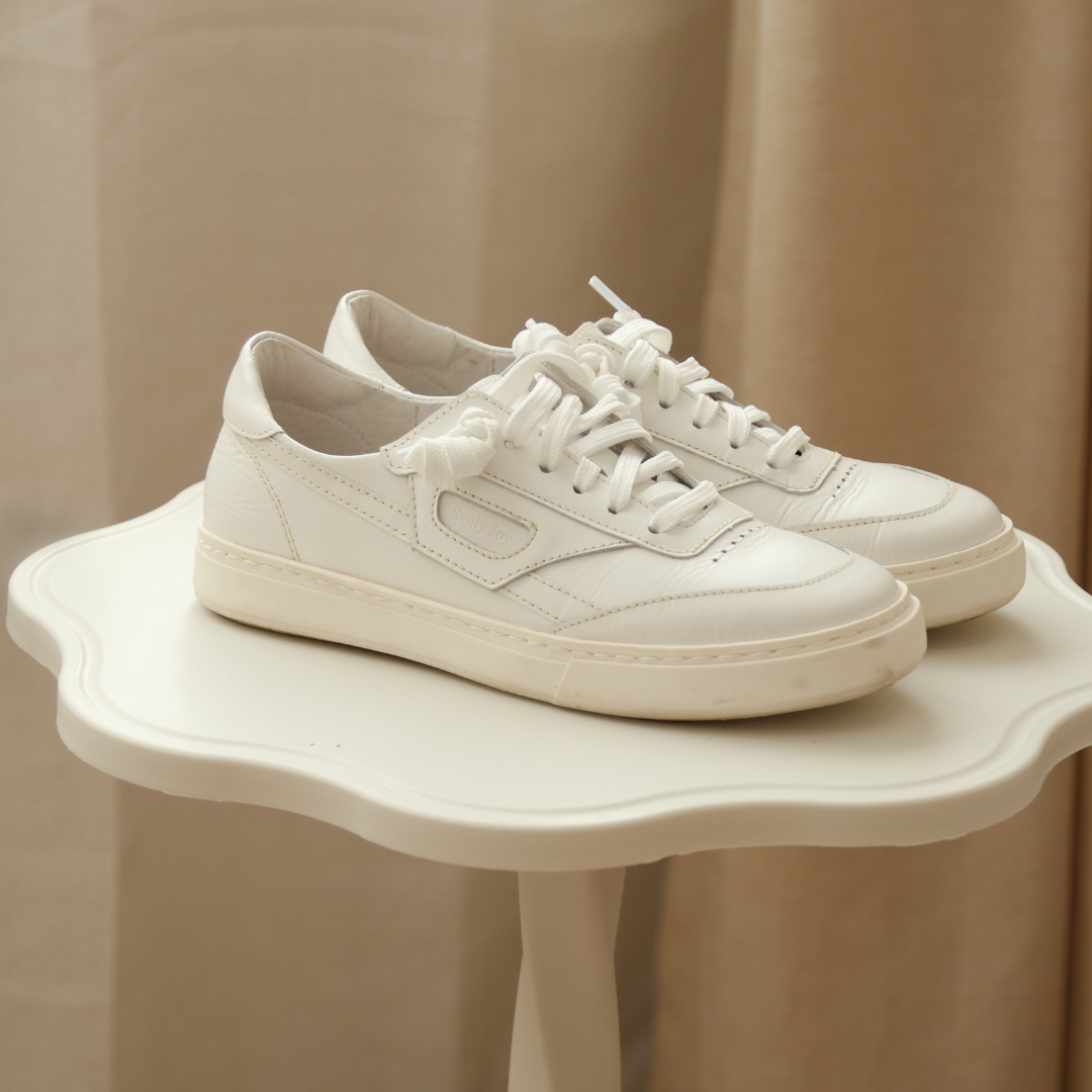 南希‧拼色板鞋-全白(真皮女鞋/寬楦//防潑水小白鞋)