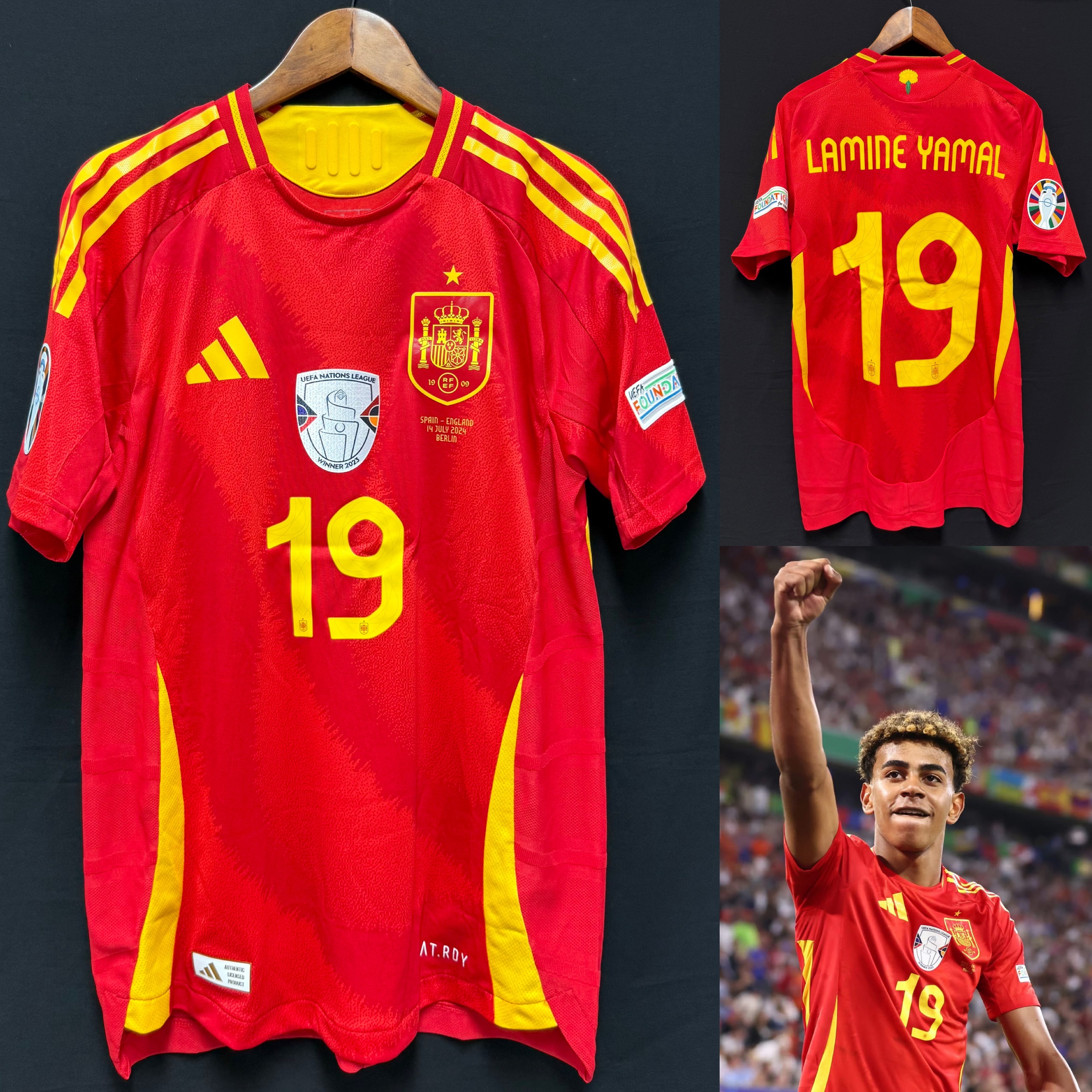 (Player Issue) Spain 2024 UEFA Euro Final Adidas Home Player Issue Shirt #19 LAMINE YAMAL