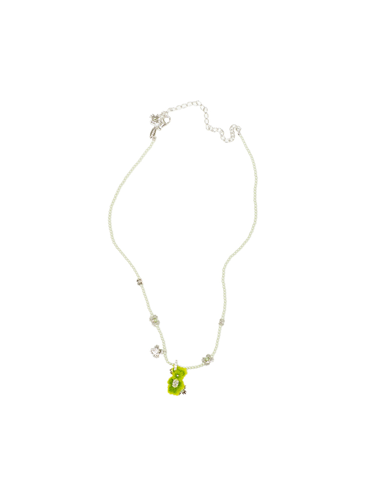 Pearl Garden Flocked Mini Grass Bear Pendant Necklace