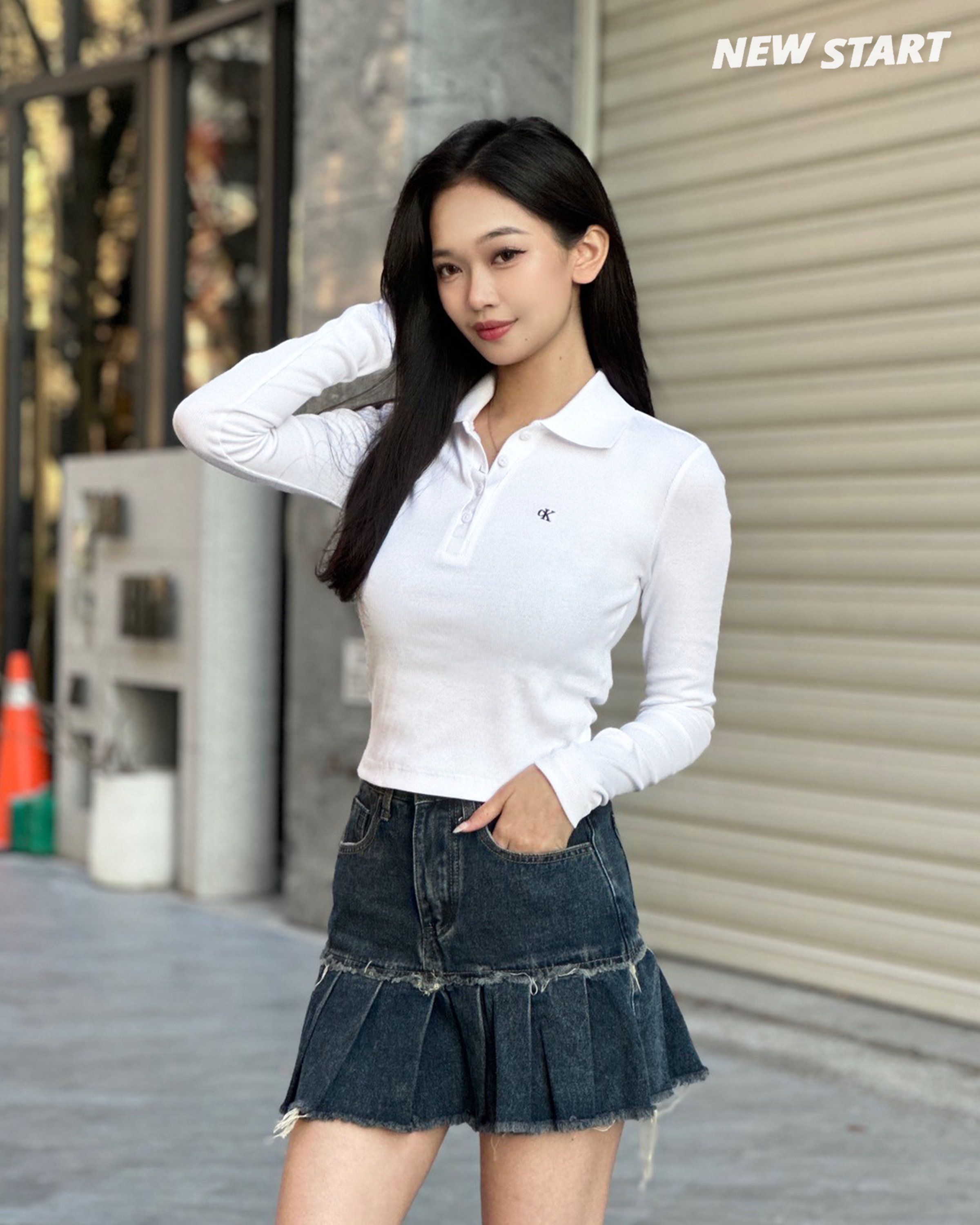 Calvin Klein CK 電繡小字母 女款 Polo衫 長袖上衣