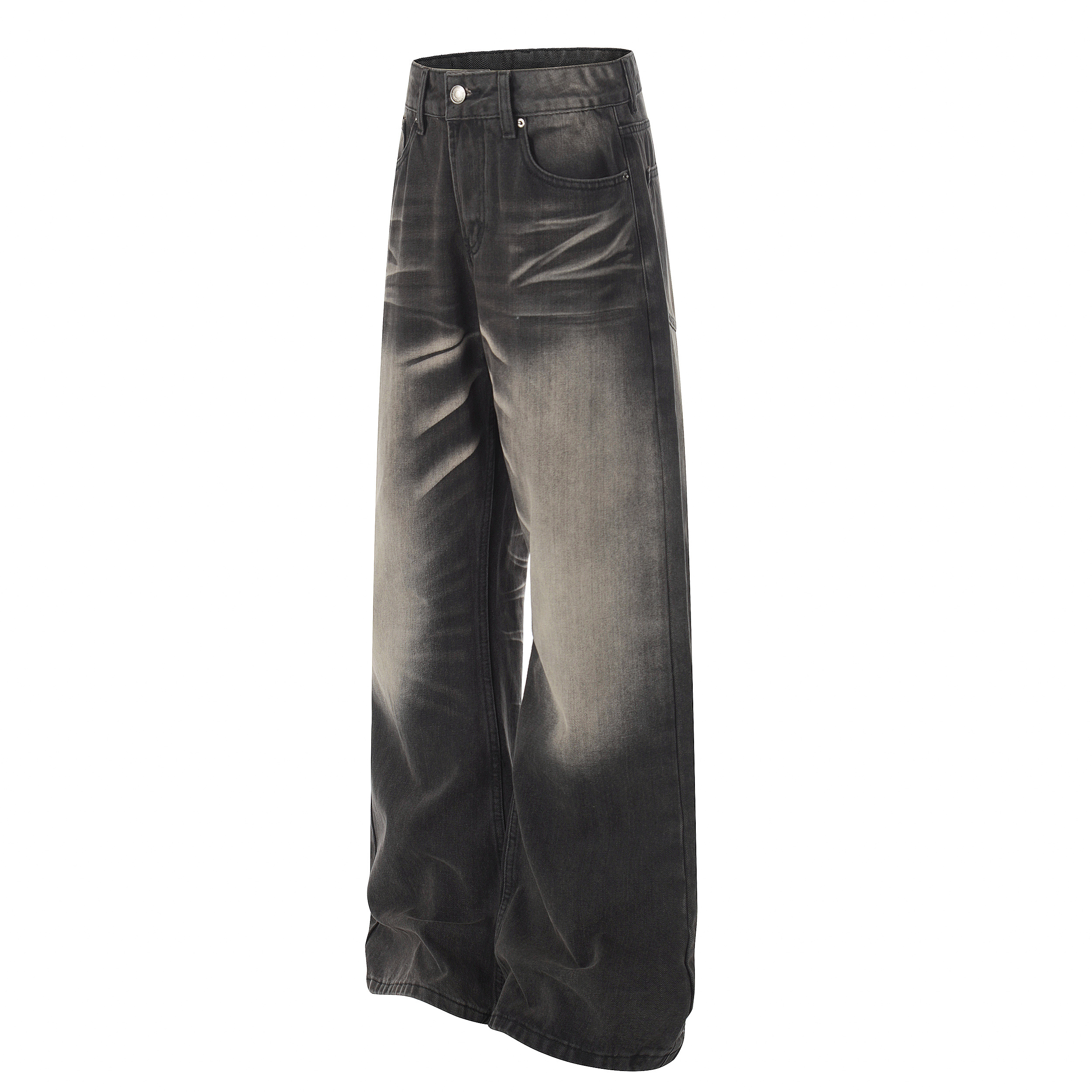 《S.V》磨白褶皺直筒牛仔褲