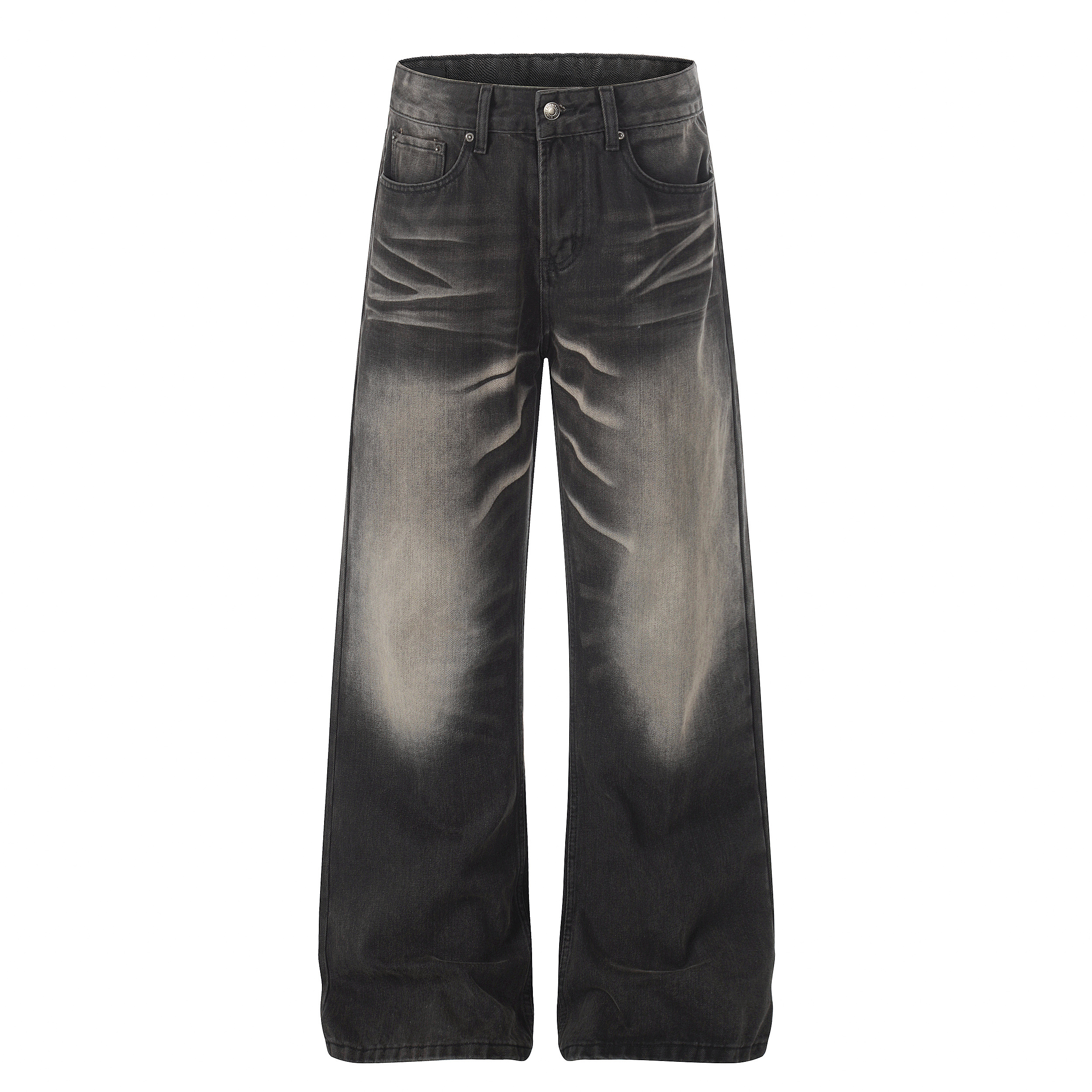 《S.V》磨白褶皺直筒牛仔褲