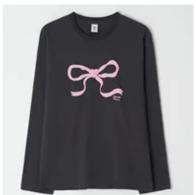 [S] RONRON EMBO HEART RIBBON BASIC FIT LONG SLEEVE,CHARCOAL, RR24CLT3727CC (SRR30)
