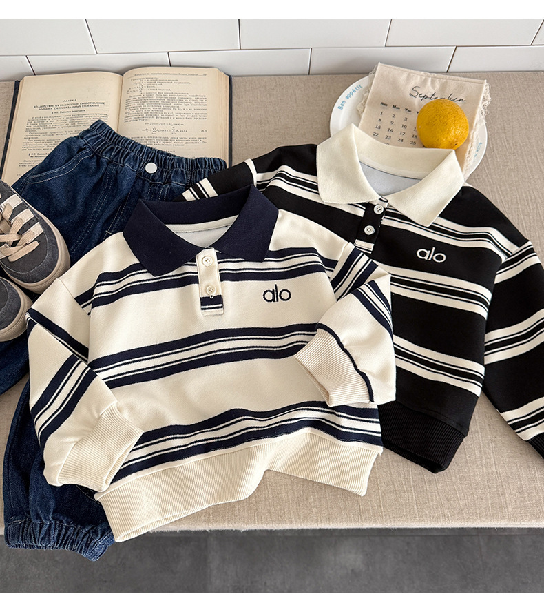 【H0360】帥氣百搭條polo領衛衣(90-140)