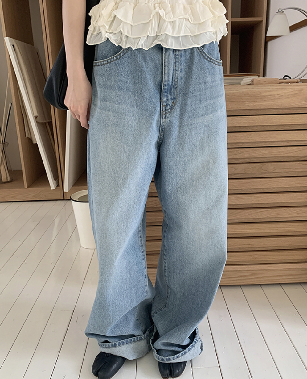 Sana 率性落地牛仔寬褲[ 藍色 / S,M,L ]