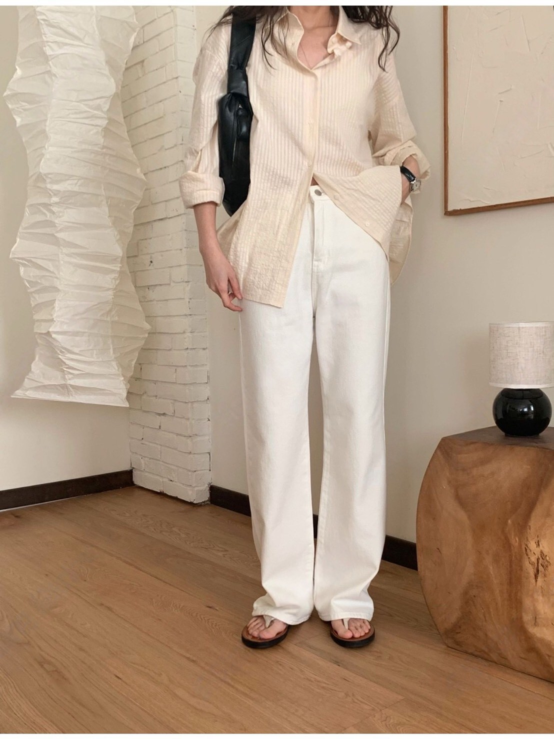 Rora 顯瘦直筒丹寧褲 [ 白色 / S,M,L ]