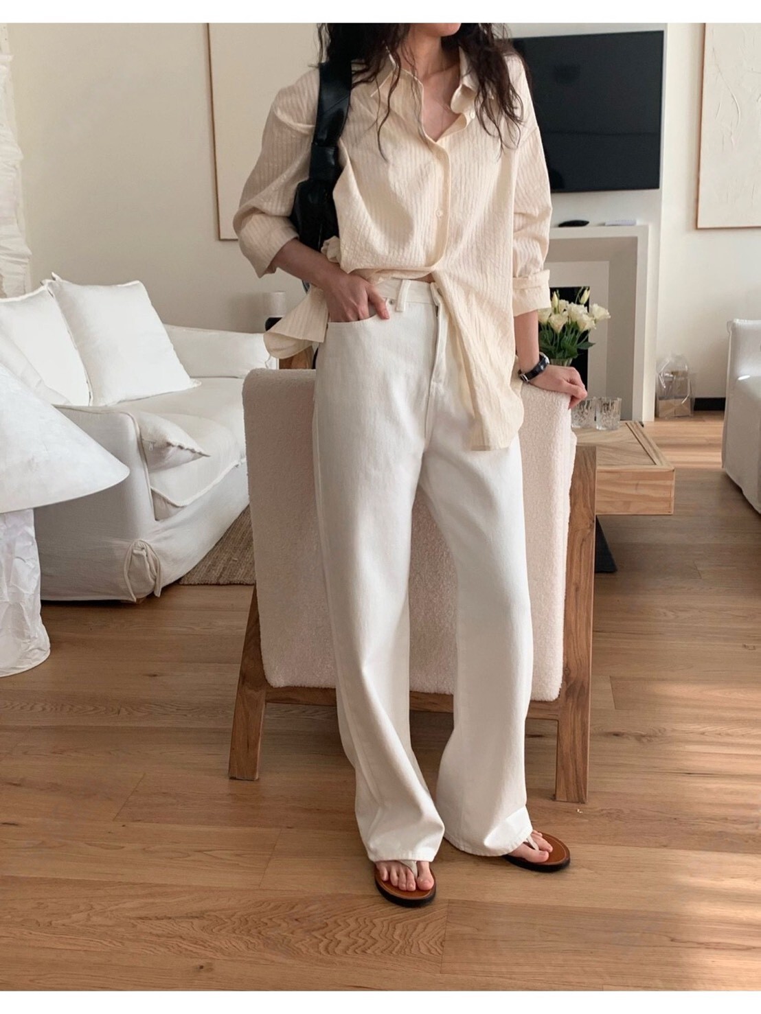 Rora 顯瘦直筒丹寧褲 [ 白色 / S,M,L ]