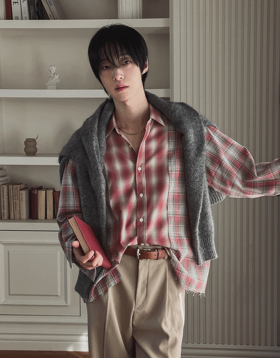 層疊短款格紋襯衫