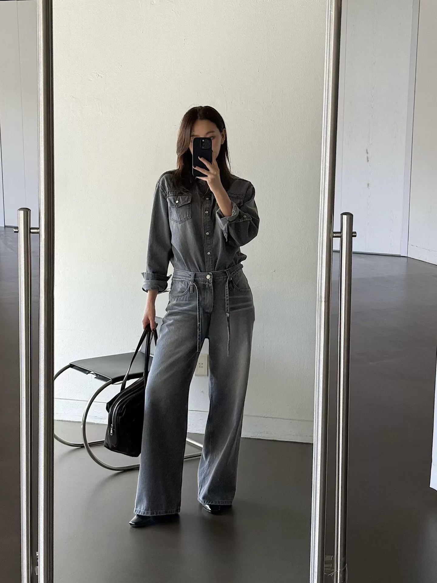 正韓知性灰牛仔襯衫