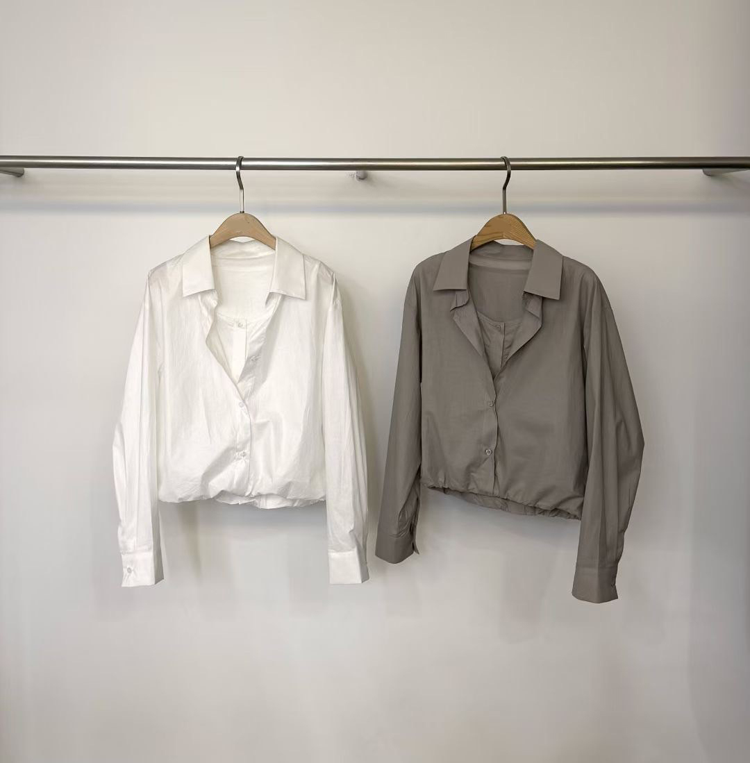 假兩件背心翻領縮腰排釦襯衫上衣 / 2色