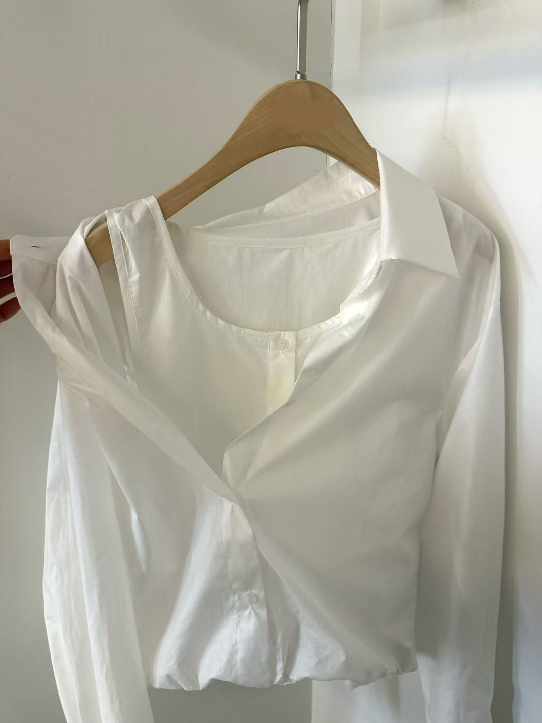 假兩件背心翻領縮腰排釦襯衫上衣 / 2色