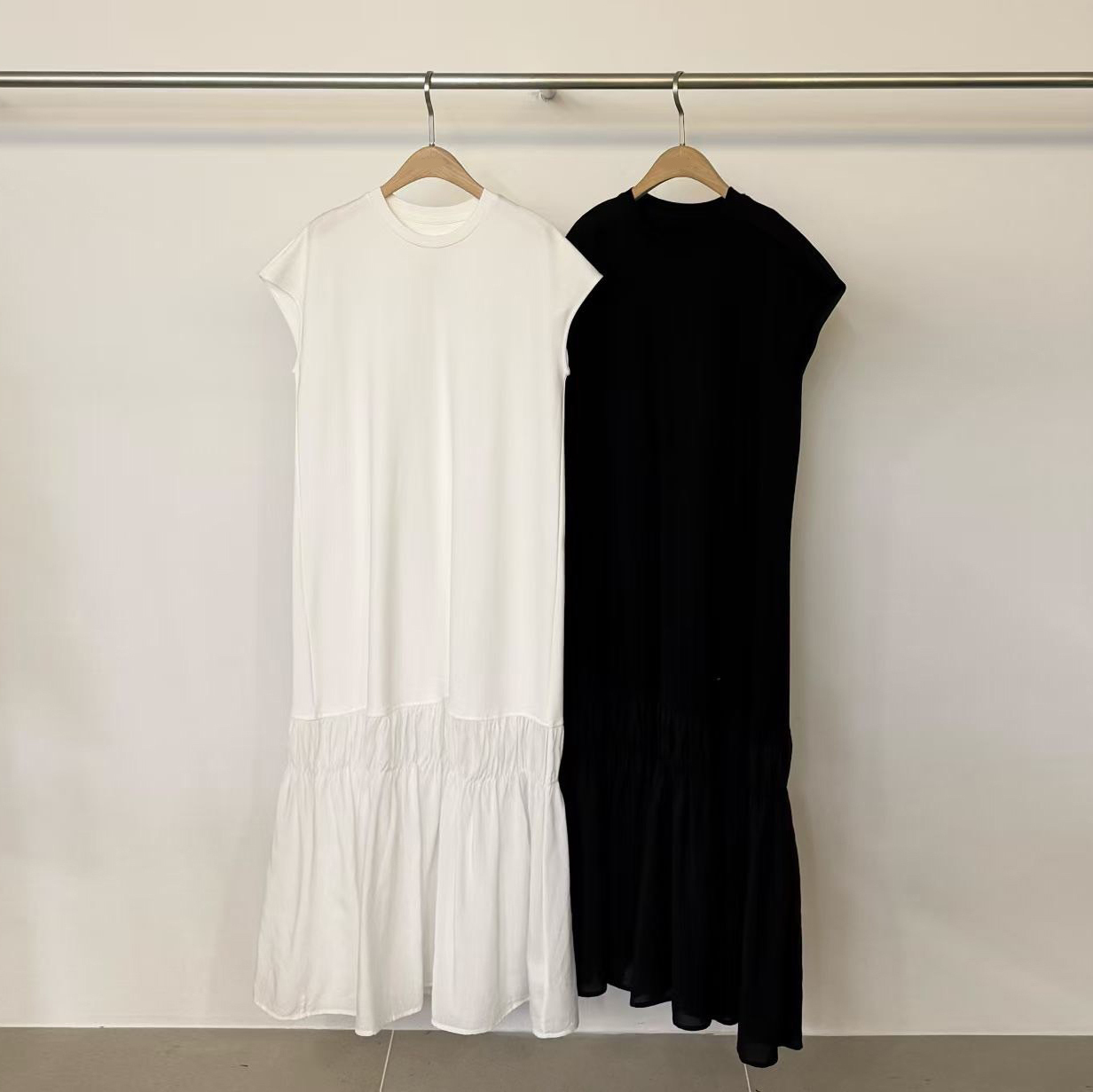 休閒感半袖圓領魚尾長洋裝 / 2色