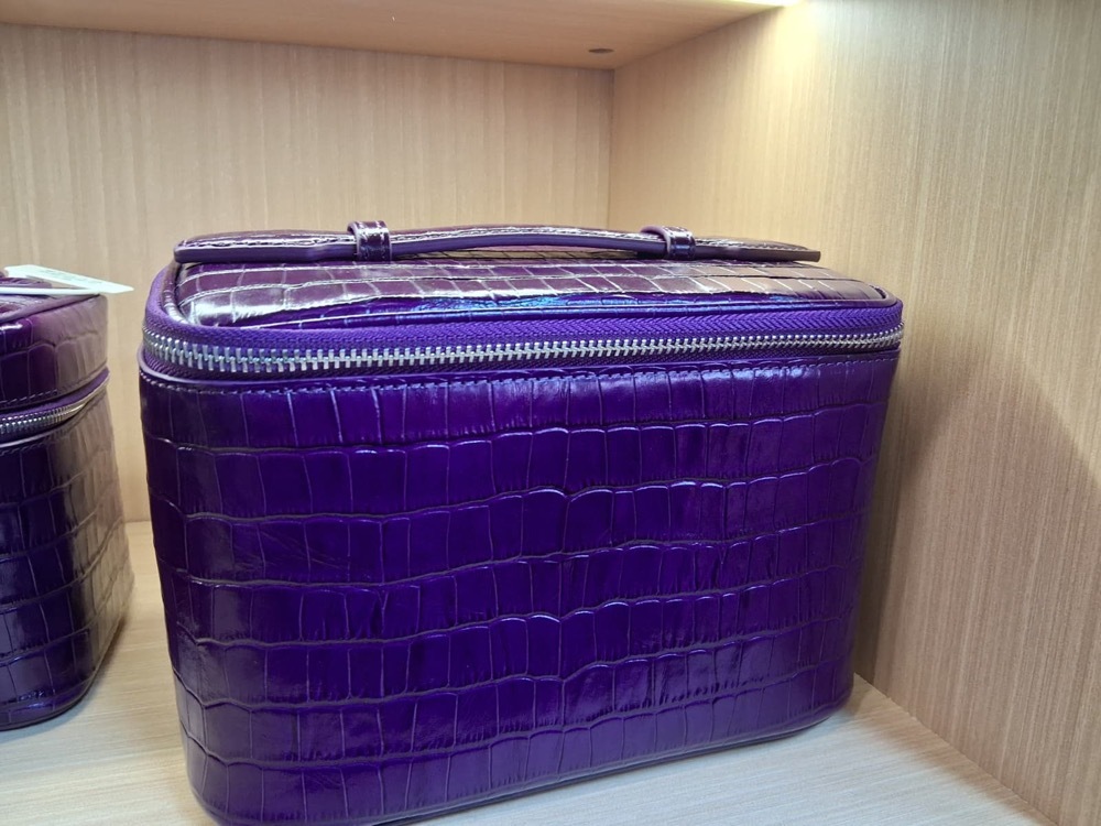 GG260223-R7-真皮鱷魚壓紋盒型包包-紫色(大)
