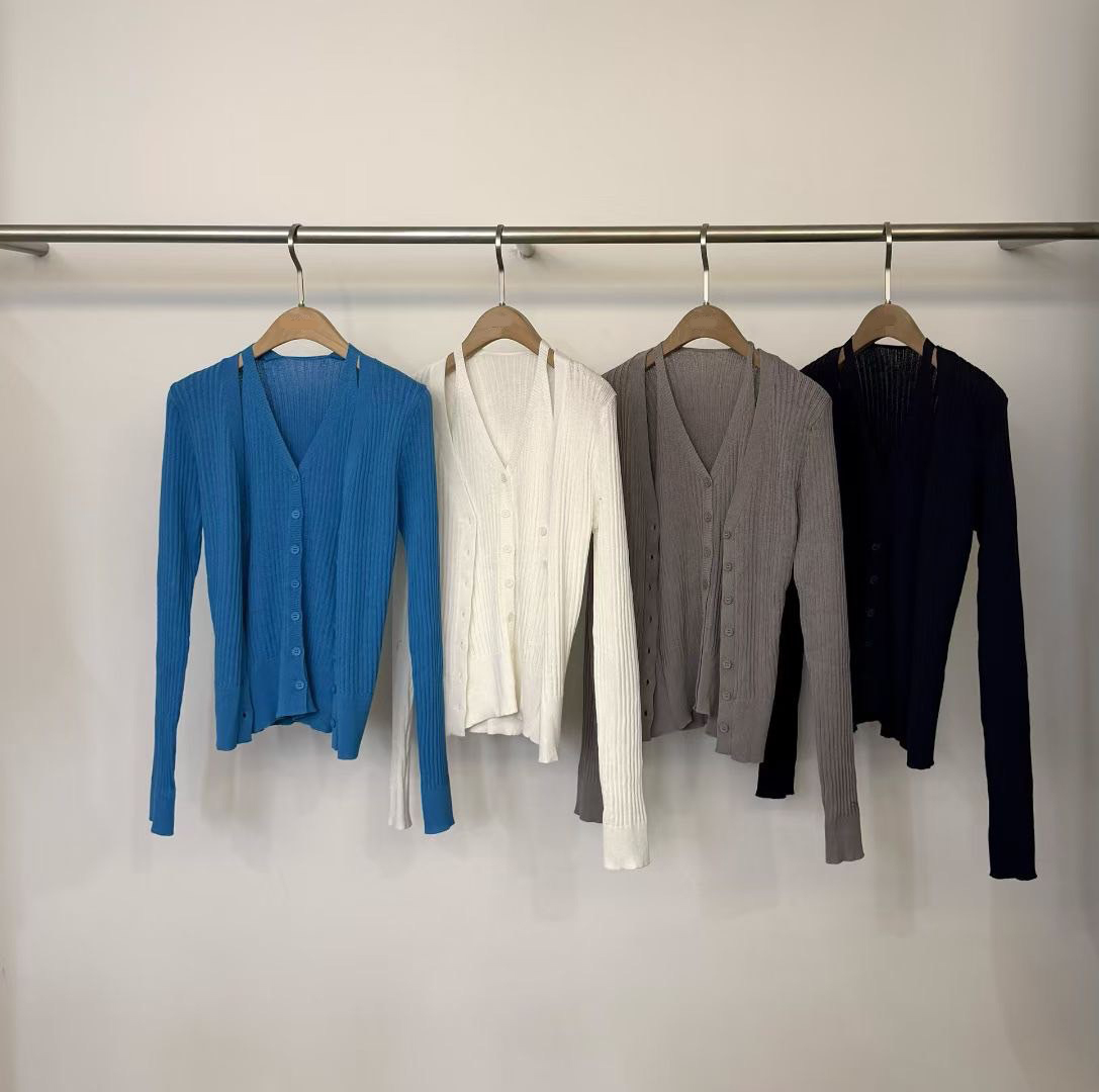 螺紋V領排釦罩衫外套+排釦背心SET / 4色